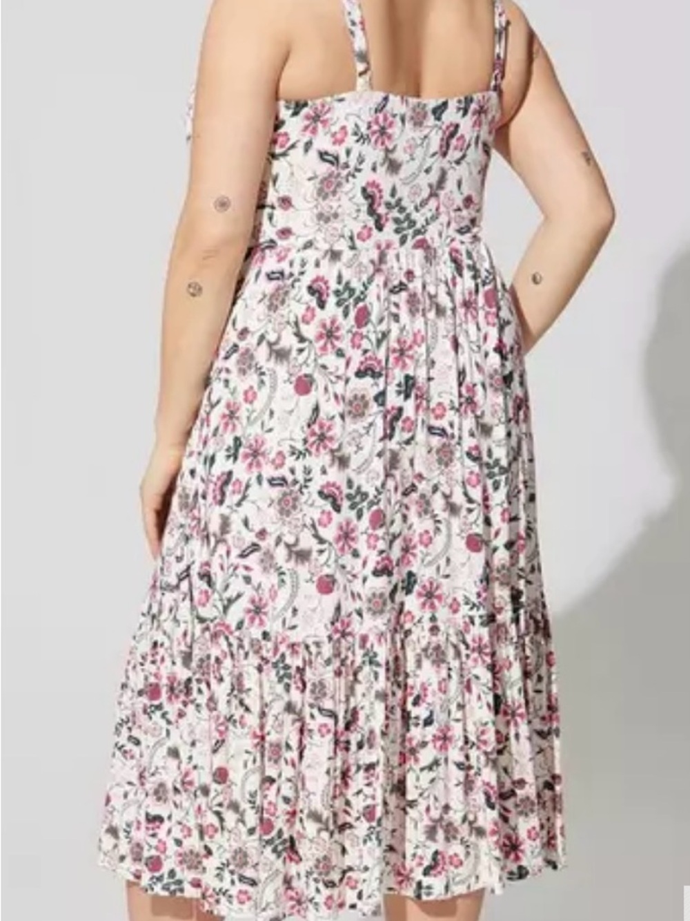 Torrid White Floral Midi Dress with Pink Print - Picture 2 of 6